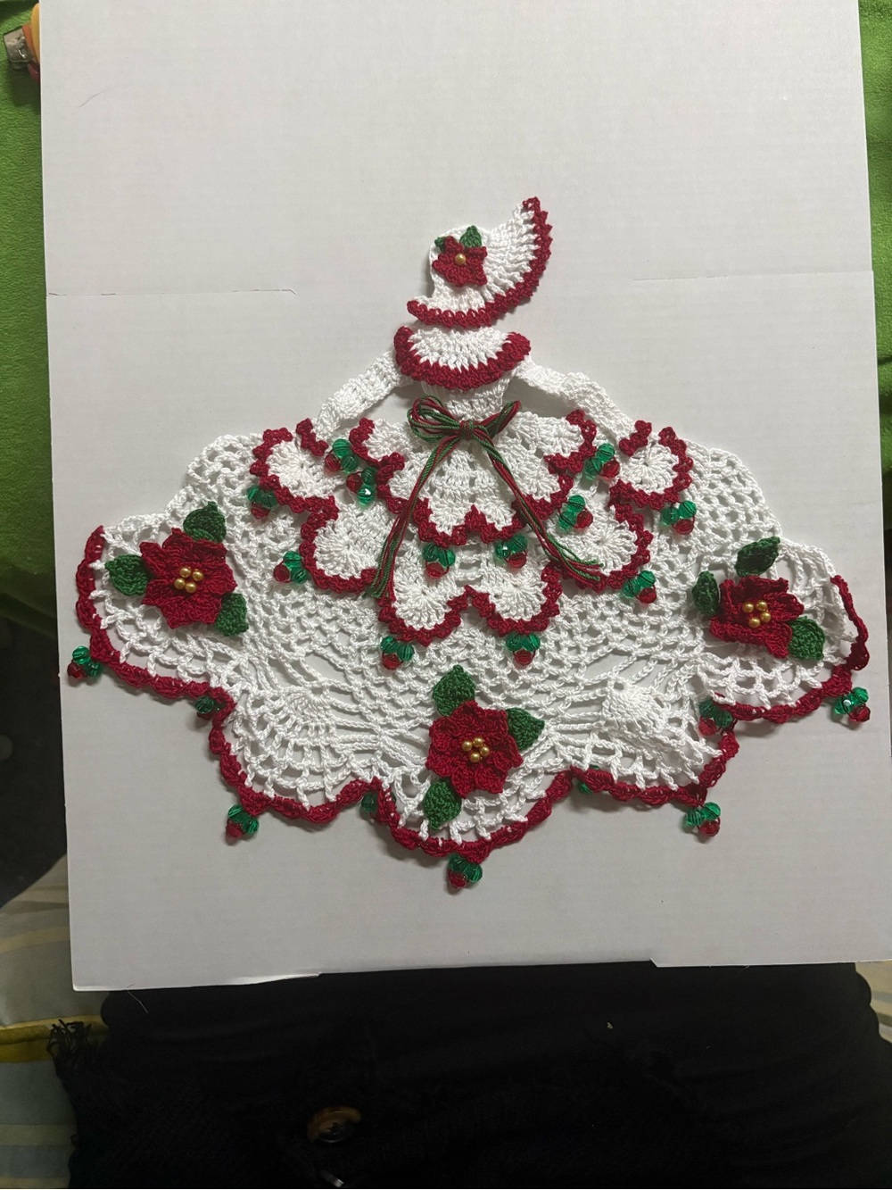 Vtg Crochet Southern Belle Christmas Poinsettia Doll Doily